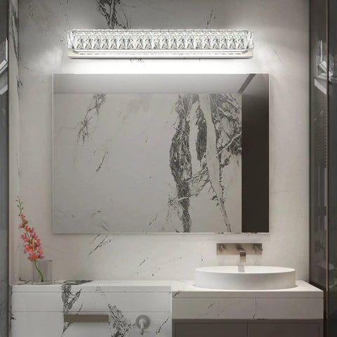 Modern Over Mirror Bathroom Light Fixture 30 Inch LED Vanity Bar Crystal Chrome Dope White Daylight 6000K Energy Efficient
