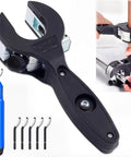 Ratcheting tubing cutter with black handle for copper/metal pipes; 5/16–1 1/8 in; includes deburring tool and six blades.