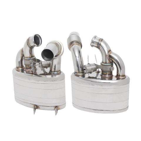 Beefy Exhaust Valved Mufflers For Porsche 911 996 Carrera 1998 2004 With Remote Valve Control Rear Silencers, side view