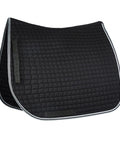 Adepto Quilted Quick-Dry Dressage Saddle Pad for Horses with Two-Tone Trim, black checkered pattern and sweat-wicking cotton lining.