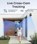 4K NVR Security Camera System With PoE Wiring And 24 Seven Recording demonstrating cross cam tracking feature at building entrance
