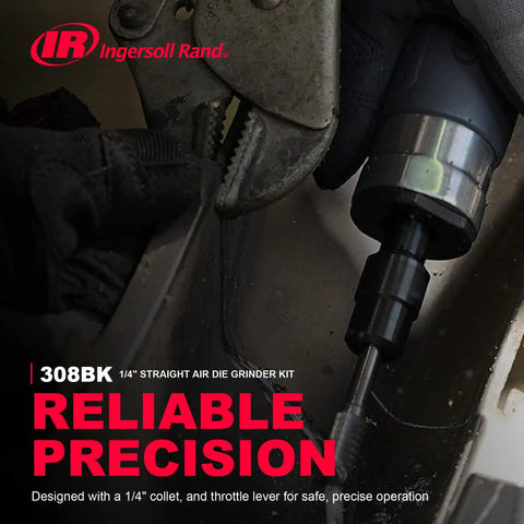 Grease Monkey Approved 1/4 Inch Collet Air Die Grinder Kit Packing A Badass 25000 Rpm Straight Pneumatic Motor in use for precision grinding.