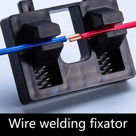 Heavy Duty Wire Welding Holder Clamp With High Temp Resistant ABS Base To Securely Grip Loose Cables For Soldering Home DIY Projects And Workshop Repairs Like A Pro, showing two wires held in place.