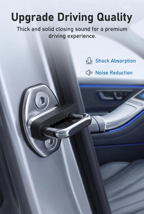 Close-up of Four Piece Silicone Car Door Lock Protectors To Ditch The Slam Noise And Guard Vehicle Jambs From Scuffs, tough pads for shock absorption.