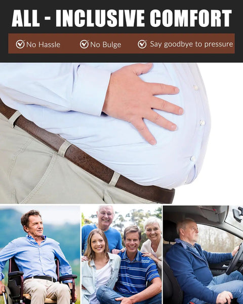 Buckleless Leather Belt For Men With Hook And Loop Closure 1.5 Inch Scratch Proof Mechanic Belt shown on man with comfort focus
