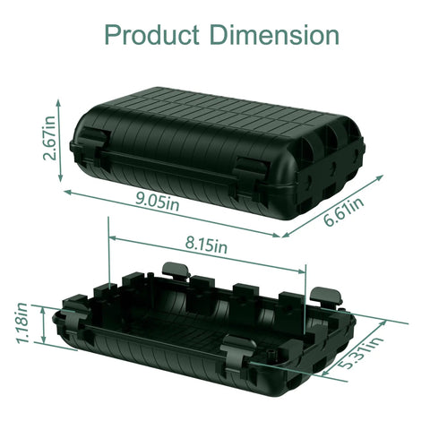 Heavy Duty Outdoor Waterproof Electrical Box Two Pack Tough As Nails dimensions showing 9.05 x 6.61 x 2.67 inches design.