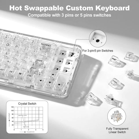 Compact Wireless Mechanical Keyboard Featuring Hot Swap Switches And Clear Caps For Streamlined Desk Setup with transparent switches