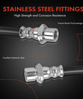 Close-up of stainless steel fittings on Front Brake Hose For Toyota Tundra 2007-2020 And Sequoia 2008-2019, Bolt-On Front Left Or Right.