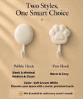 Top Shelf White Self Adhesive Wall Hooks Featuring Chic Paw And Oval Designs For Quick Snap Installation showcasing pebble and paw styles.
