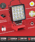 Go To Cordless LED Work Light Flood Beam 3800 Lumen, 38W, 18V Battery Powered with features highlighted
