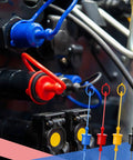 Four Pack 3/8 Inch Hydraulic Hose Cap Set With Quick Coupler Covers Including Male Dust Caps And Female Plug Caps in use.