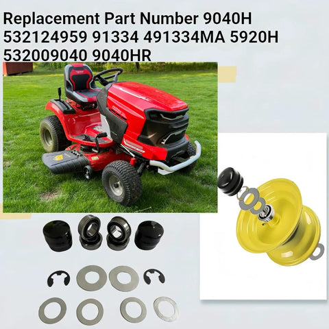 Beefed Up Front Wheel Flange Bearing Kit For Husqvarna Craftsman Murray Poulan AYP Fits 532009040 shown with mower