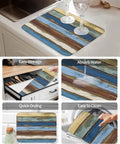 Blue Yellow Brown Wood Grain Dish Drying Mat For Kitchen Counter Absorbent Microfiber Quick Drying Machine Washable 16 By 18 Inches Abstract Art For Countertop
