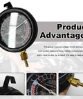 DXNQ fuel pump and vacuum tester gauge with 4-in dial, black housing, brass connector; automotive fuel system tester.