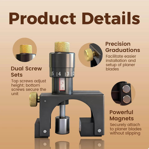 Two Piece Magnetic Planer Blade Setting Jig Gauge Set For Woodworking Tools with dual screw sets and precision graduations