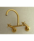 Concord 8 Inch Adjustable Center Wall Mount Kitchen Faucet in brushed brass; solid brass construction, drip-free ceramic disc cartridge