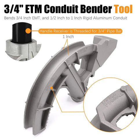 Fuzbalty 1 Inch Emc Conduit Bender Heavy Duty Aluminum Die Cast Pipe Bending Tool With Built-In Level And Serrated Step for bending 3/4 inch EMT.