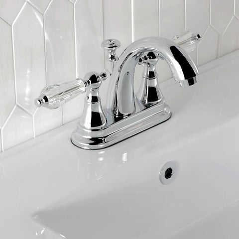 4 Inch Centerset Lavatory Faucet With Brass Pop Up Drain, Brushed Nickel Finish, Four And Three Quarters Inch Spout Reach
