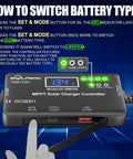 MPPT 10A 12V Solar Charge Controller With LCD Display And USB Type C Output For Lead Acid Gel AGM And LiFePO4 Batteries