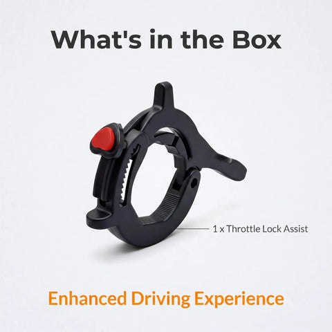 Motorcycle Cruise Control Assist With Quick Release Button Anti Slip Throttle Lock for hassle free long haul rides, black throttle lock device.