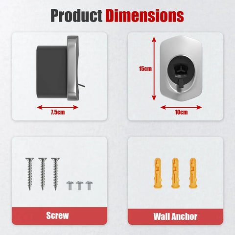 Keep Your Garage Looking Slick With This Rock Steady Tesla Charger Cable Organizer And Wall Mount Dock That Securely Holds White Nacs Cables Tidy Using Heavy Steel Brackets And Screws, showing product dimensions.