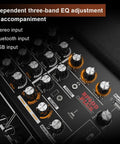 Close-up of control panel on 300W Acoustic Guitar Amp For Busking And Live Shows, All In One PA System With 7 Inputs, Studio Grade Reverb Chorus Delay Tremolo Phaser Flanger And 3 Band EQ For Rich Versatile Tones