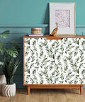 Green Leaf Peel And Stick Wallpaper Floral Contact Paper Self Adhesive Removable Wall Cover 17.7 Inches By 118.1 Inches on cabinet