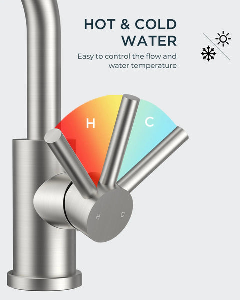 Heavy Duty Single Handle Bathroom Faucet 1 Hole Sink Tap Brushed Nickel Lead Free 304 Stainless Steel Smooth Glide Valve Zero Grind Operation Quick Grip Install Rock Solid