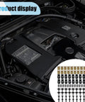 Engine bay with 100 Piece Automotive Screws And Bolts Kit For Engine Under Cover Splash Shield Guard And Fender Liner Push Retainer Clips U Nuts And Plastic Rivet Fasteners For Car Body Repair displayed.