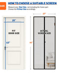 Diagram showing Heavy Duty Magnetic Screen Door 64x81 Inch Mesh size comparison for 62x80 Inch openings on a door.