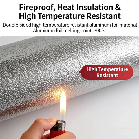 Heavy Duty Magnetic Heat Shield Mat Self Adhesive For Kitchen Setup Custom Cut Fireproof Aluminum Insulation Panel close-up of heat resistant surface.
