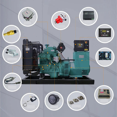 Collage of industrial machine components including an Inductive Proximity Sensor Switch For Industrial Machines, AC 30V, 3/4-16UNF Thread.