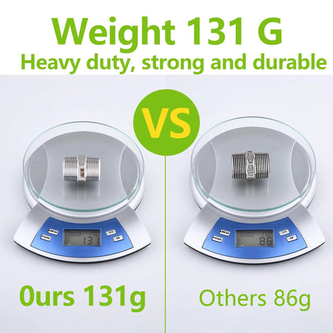 Comparison of 131g Beefy Two Pack Hex Nipple 1 Inch by 1 Inch Male Pipe Fittings, 304 Stainless Steel NPT Threaded Pipe Adapters