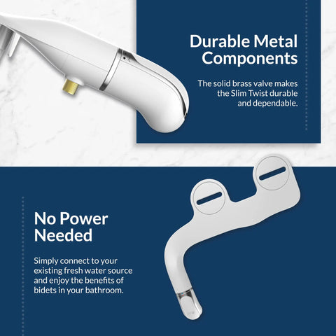 Non Electric Bidet Attachment With Dual Front And Rear Wash And Adjustable Water Pressure Easy DIY Install Wooden Knob White Toilet Upgrade For Cleaner Fresher Comfort featuring durable metal components.