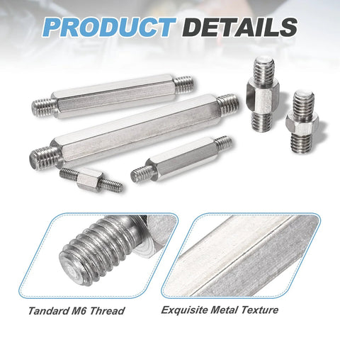 Meccanixity 24-piece stainless steel double-ended stud set with hex nuts, M6 x 7/12/7 mm