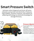 Smart pressure switch on 12V High Pressure Dual Core Pump With 130 PSI And 8 Liters Per Minute Flow, highlighting settings and features.