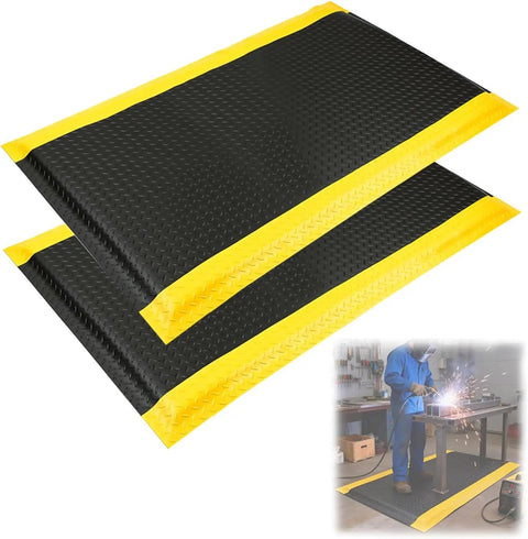 2 Pack 3 By 5 Foot Anti Fatigue Mats With 15/16 Inch Thick High Density Memory Foam Core Non Slip Diamond Plate Work Mat for standing