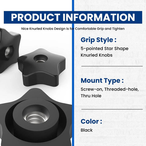Heavy Duty 5/16 18 Thread Star Knobs Rock Solid Grip No Sweat Hand Tightening Clamping Screws Pro Grade Black Knobs