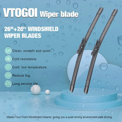 All Weather Windshield Wiper Blades Set For Audi Q7 2006 Through 2015 Front 26 Inch Pair on blue background with text features