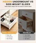 Comparison of hidden undermount vs side-mount drawer slides, showcasing storage efficiency and access for Top Notch Soft Close Undermount Drawer Slides Built Tough As Nails With Whisper Quiet Hydraulic Dampers And Sturdy 100 LB Load Capacity For Furniture That Rolls Like Butter Without Even A Hint Of Slamming.