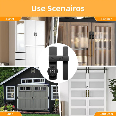 Keyless Barn Door Lock With 180 Degree Flip Latch 3 Digit Password Sliding Gate Lock use in closet, cabinet, shed, barn door