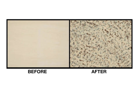 Before and after of Granite Countertop Paint Kit For Kitchen And Bathroom Brown Finish With High Gloss Topcoat Easy DIY Refinish.