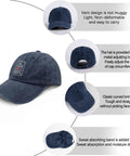 Navy Blue Womens Adjustable Baseball Cap With Washed Distressed Low Profile Look, featuring adjustable buckle and curved brim.