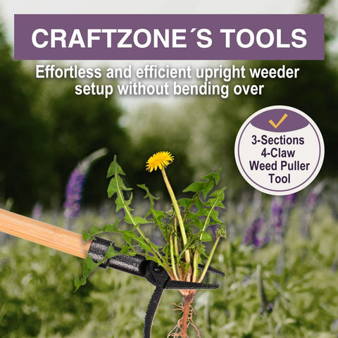 Stand Up Weed Puller Tool With Long Wooden Handle Foot Platform Design 4 Claw Steel Head And Removable 3 Section Pole Garden Tool for uprooting dandelion