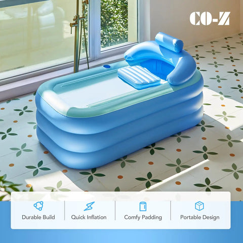 Inflatable Adult Bathtub With Free Standing Design And Foldable Portable Frame Includes Electric Air Pump For Easy Setup In Home Spa