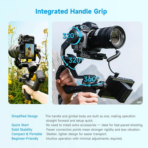 AI 4.0 Tracking Gimbal Stabilizer For Cameras And Mirrorless Gear, No App Needed Auto Tracks Faces Up To 59 Feet, integrated handle grip