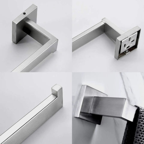 Heavy Duty 304 Stainless Steel Square Towel Bar And Ring With Shelf Holder Rack, Wall Mounted Brushed Nickel Finish details