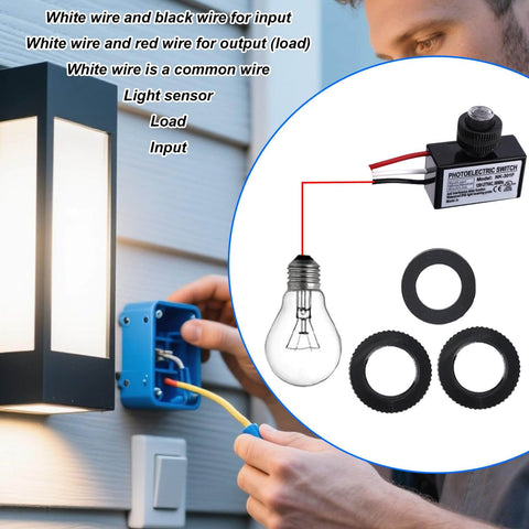 Two Pack 120V To 277V AC Photocell Light Sensor Switches with four nuts and two washers for outdoor lighting installation