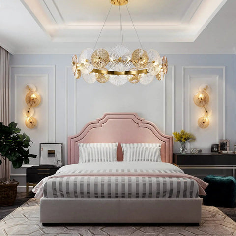Bedroom with Set Of 2 Gold Wall Sconces With Brass Finish And Glass Shade for ambient lighting