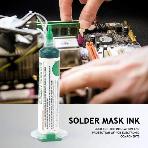 Two Pack PCB Solder Mask Ink for Curing UV Light Activated Solder Resist Ink for PCB Repair on motherboard close-up